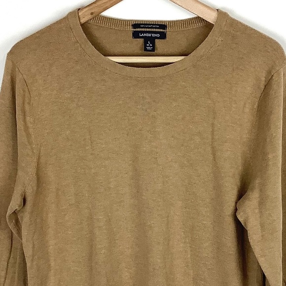 Lands’ End Women’s Tan Crewneck Sweater Cotton Oversized Long Sleeve Size Large - Picture 3 of 7